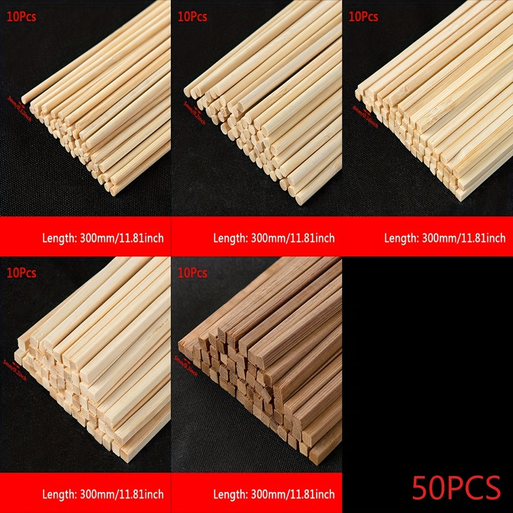 50pcs Bamboo and Wood Stick Set DIY Building Material Construction Hard Texture