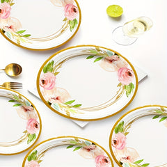 Camellia Floral Party Dinnerware 17" Paper Plates (12/16/20Pcs)