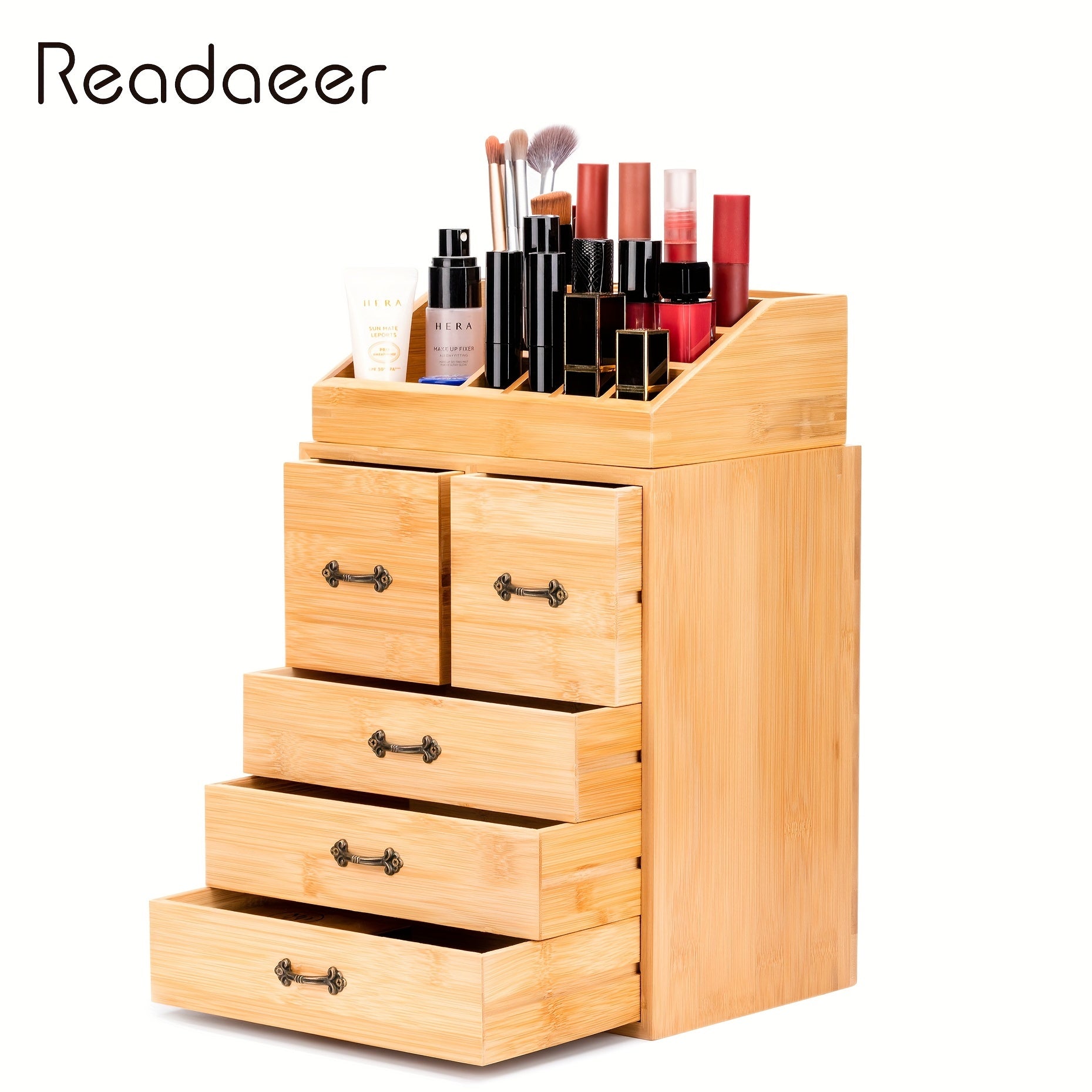 Bamboo Makeup Organizer with Drawers for Cosmetic Storage