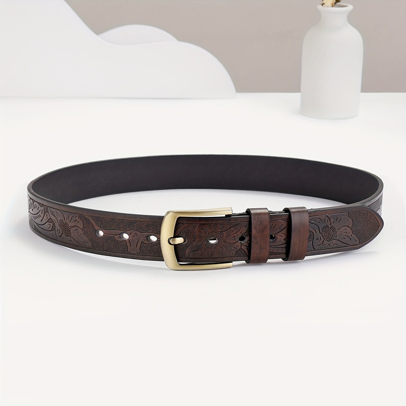 Embossed Leather Belt Vintage Casual Belt For Men