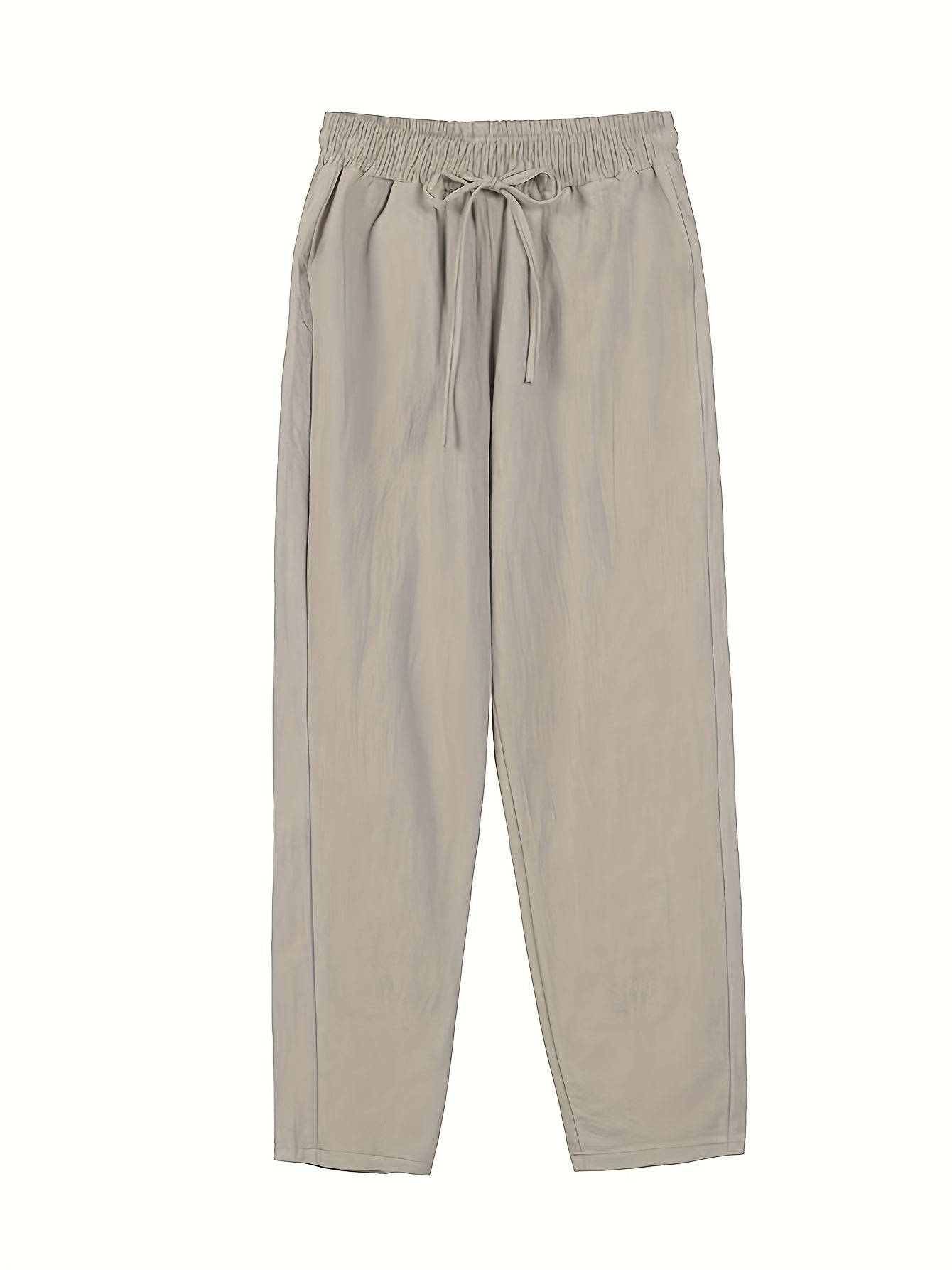  Casual Pants Women's Plus Solid Elastic Drawstring High Rise Loose Fit