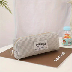 Shark Corduroy Pencil Case Large Capacity Makeup Bag