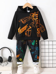 Boy's Robot Pattern Outfit 2pcs Set POWER ROBOT Print Kid's Clothes