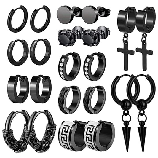 11 Pairs Stainless Steel Small Hoop Cross Hanging Earrings Set