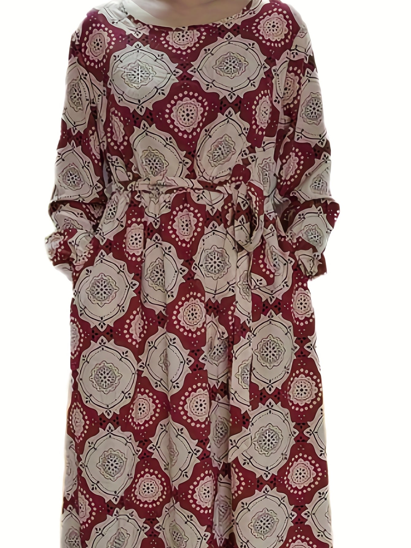 Floral Print Long Sleeve Plus Size Dress