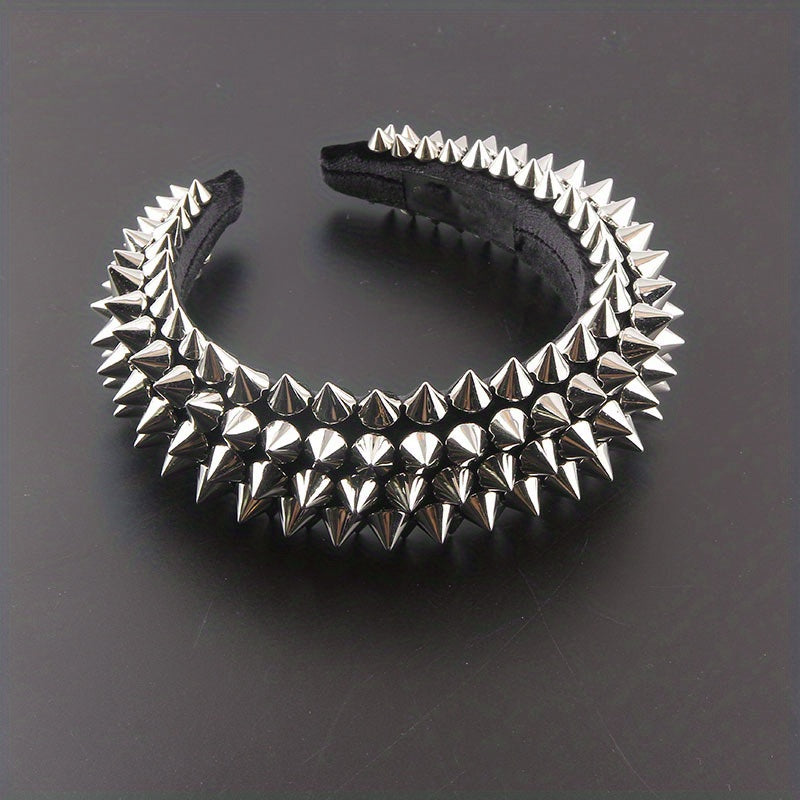 Punk Rivet Decor Headband Wide Head Hoop Headdress Padded Hair Band