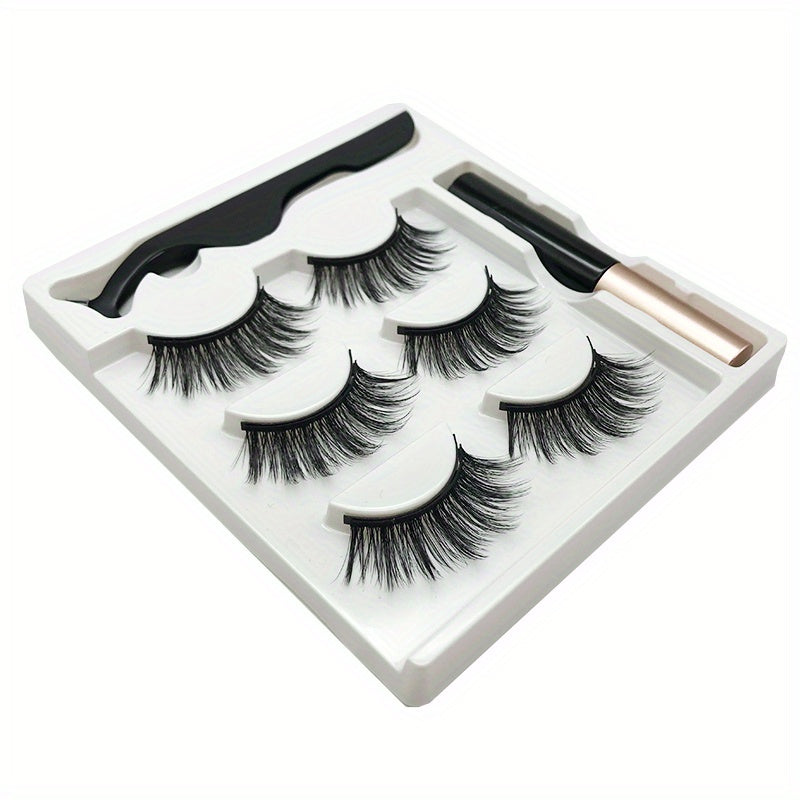 3 Pairs Magnetic Faux Mink Hair False Eyelashes Long and Curling Reusable Lashes