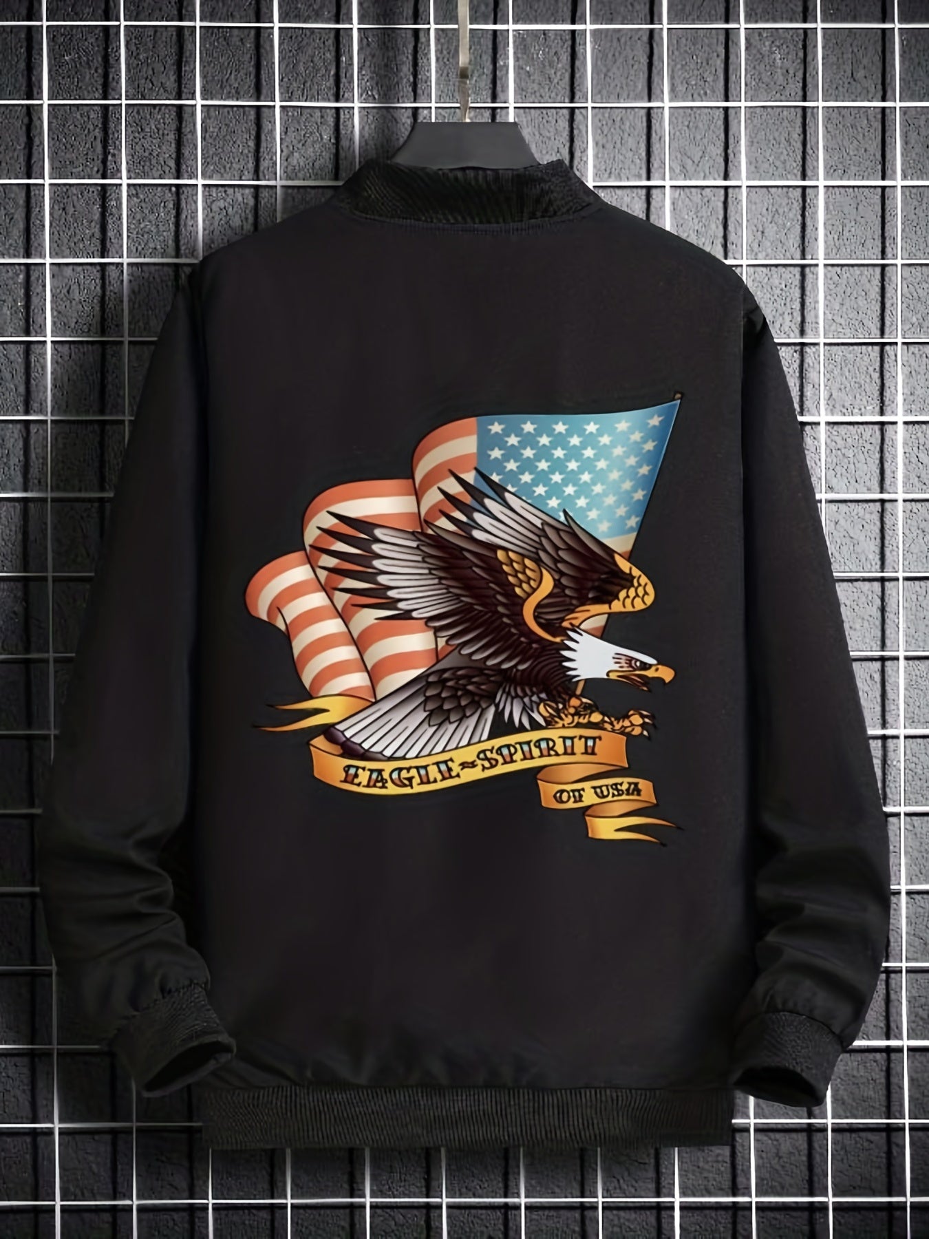 Varsity Jackets American Flag Map Long Sleeve Tops Men's Casual Baseball