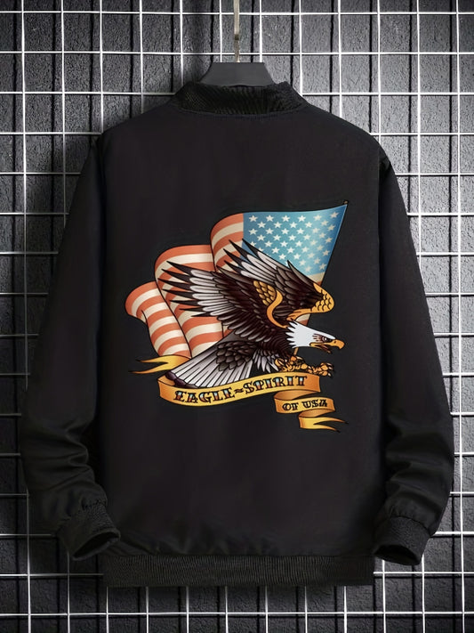 Varsity Jackets American Flag Map Long Sleeve Tops Men's Casual Baseball