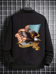 Varsity Jackets American Flag Map Long Sleeve Tops Men's Casual Baseball