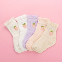 5 Pairs Girls Thin Floral Socks Spring Summer Accessories