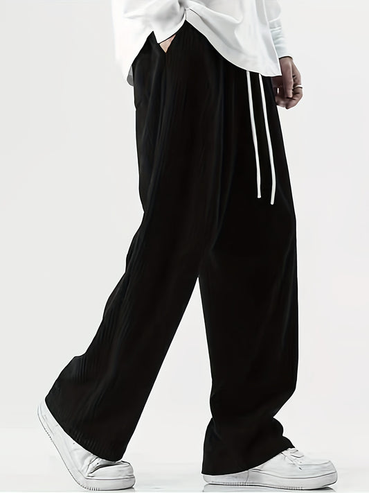 Men's Loose Solid Pants With Pockets Comfy Drawstring Trousers