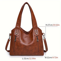 Retro PU Leather Shoulder Bag Zipper Front Crossbody Bag For Women