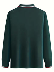 Men's Leopard Head Print Long Sleeve Polo Shirt Casual Slightly Stretch