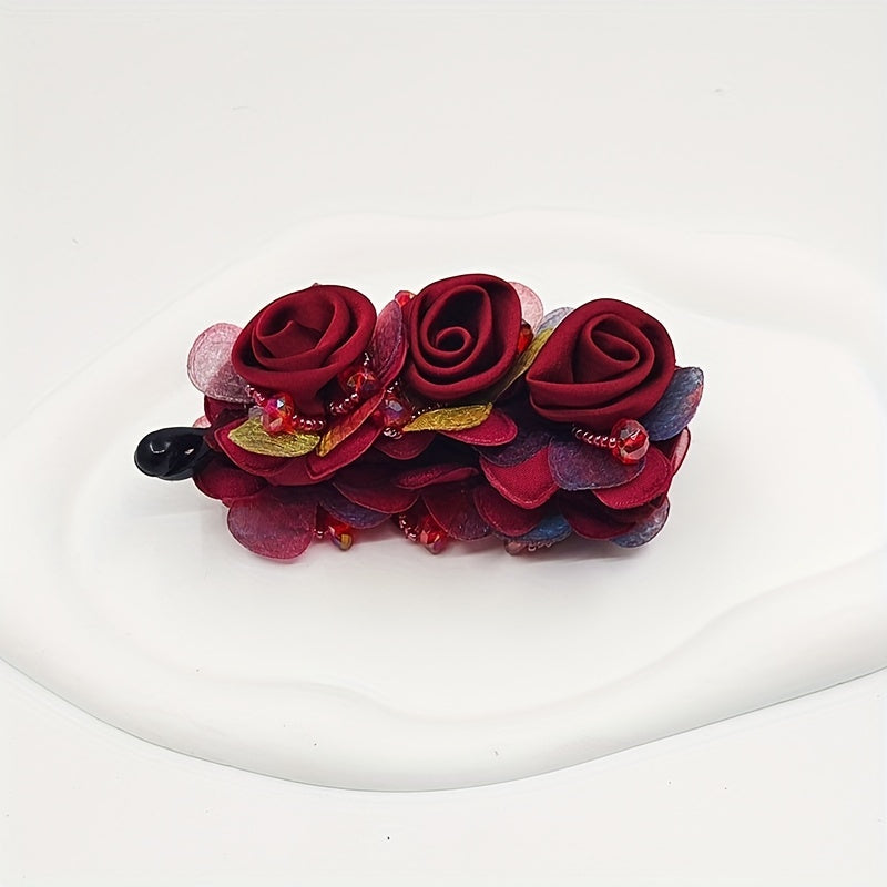 Red Rose Banana Clip Flower Hair Clip Ponytail Holder Hair Claw Clip