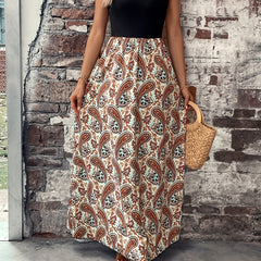  Paisley Print Round Neck Maxi Tank Dress