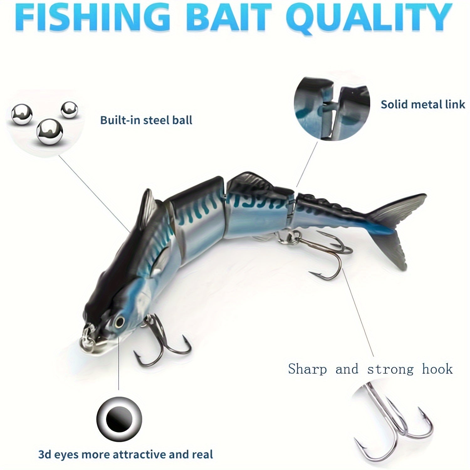 32.5g Tuna Fishing Lure 4 Segment Swimbait w/ Treble Hooks Freshwater Salt