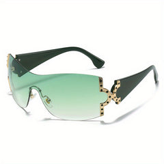 Y2K Oversized Gradient Lens Rimless Sunglasses UV400