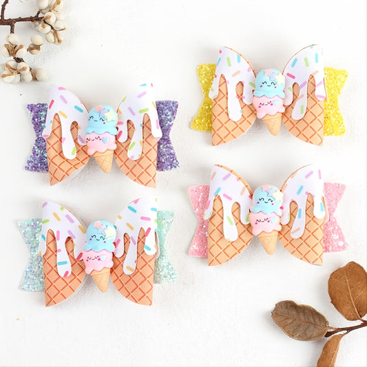Ice Cream Glitter Hair Bowknot Clip for Girls