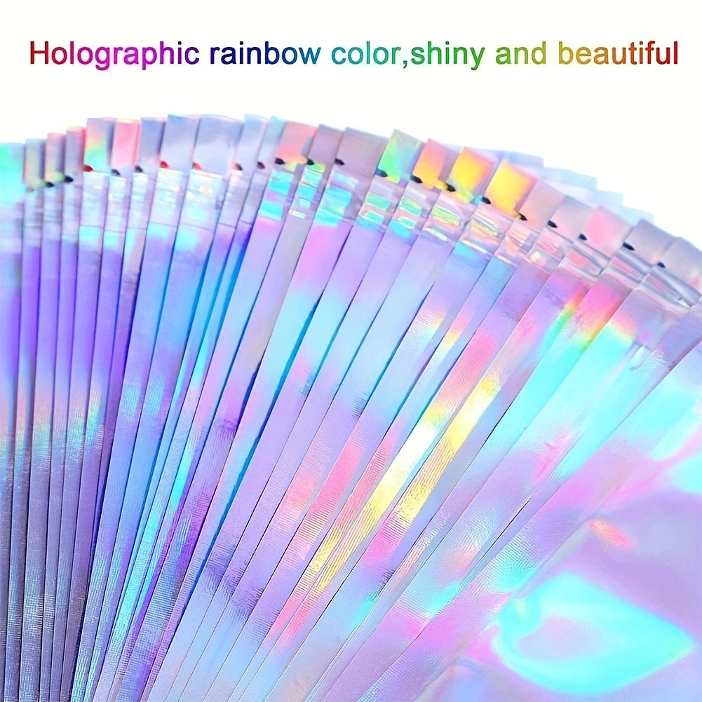 50pcs Resealable Smell Proof Bags Holographic Foil Pouch Flat Zip Lock Bag