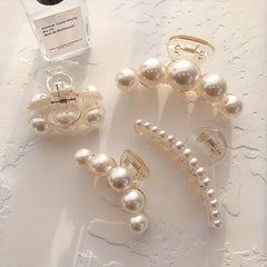 4pcs Faux Pearl Hair Claw Clip Strong Hold Ponytail Banana Clip
