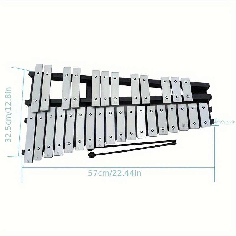 30 Note Glockenspiel Xylophone Foldable Wooden Frame Aluminum Bars Percussion