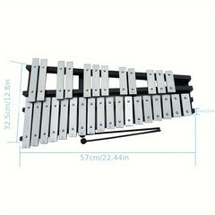 30 Note Glockenspiel Xylophone Foldable Wooden Frame Aluminum Bars Percussion
