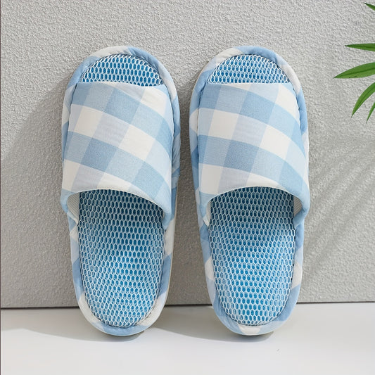 Checkered Open Toe House Slippers Anti-Skid Slip-ons for Men