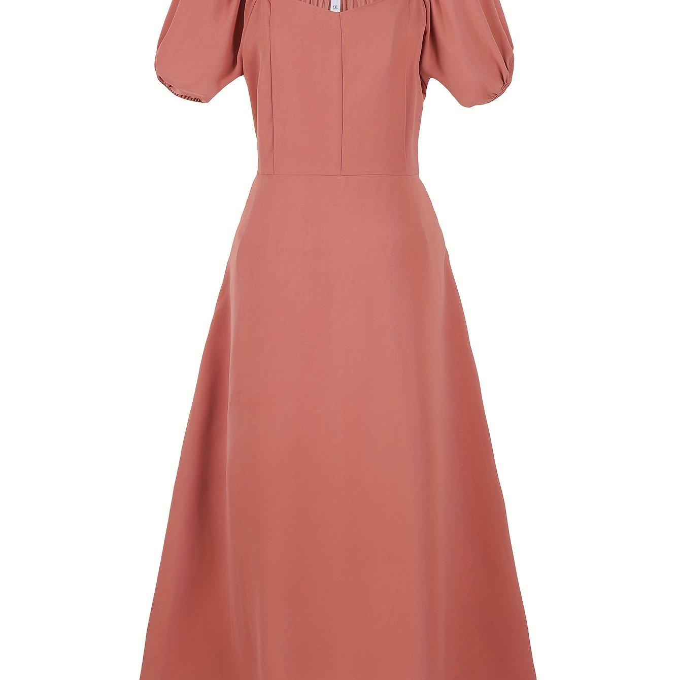  Solid Bubble Sleeve Sweetheart Neck Dress