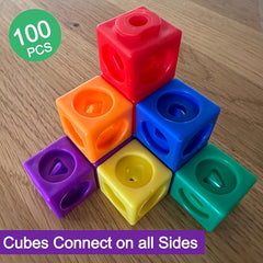 100pcs Fidget Linking Cubes for Learning and Maths with 10 Colours and Shapes