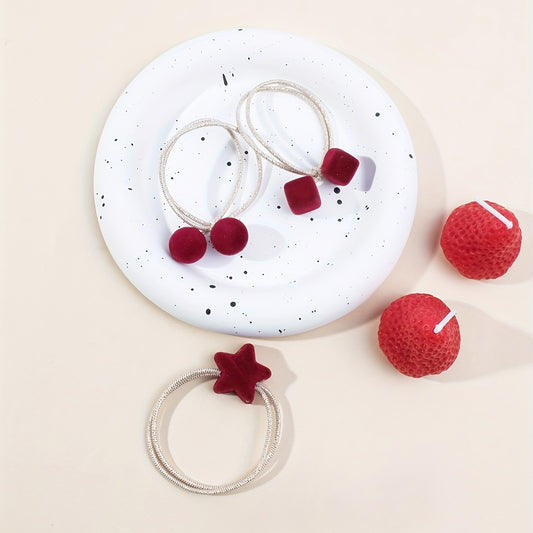 3pcs Cherry Hair Tie Scrunchie Rubber Band Head Rope Women's High Ponytail