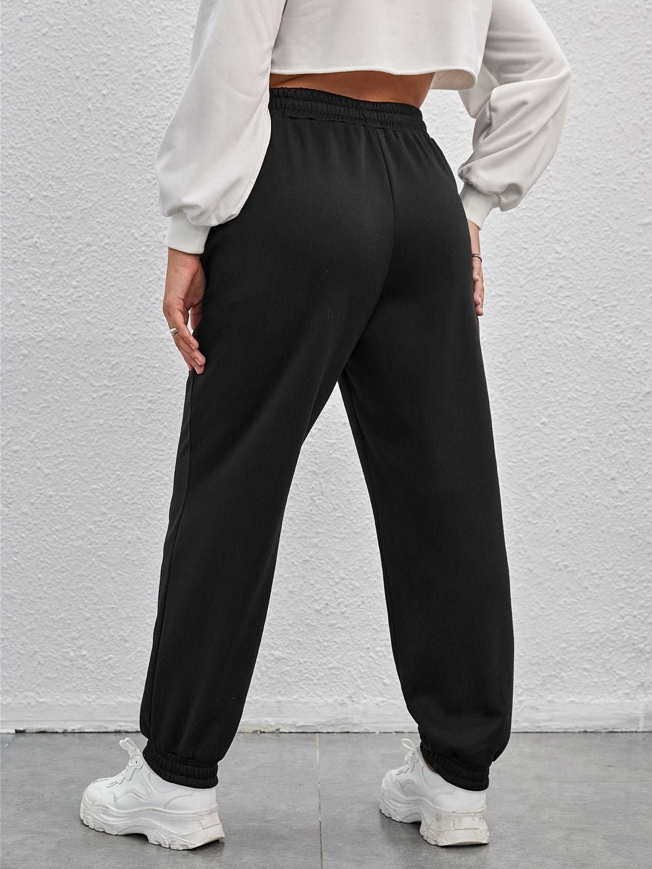  Casual Pants Women's Plus Solid Elastic Drawstring High