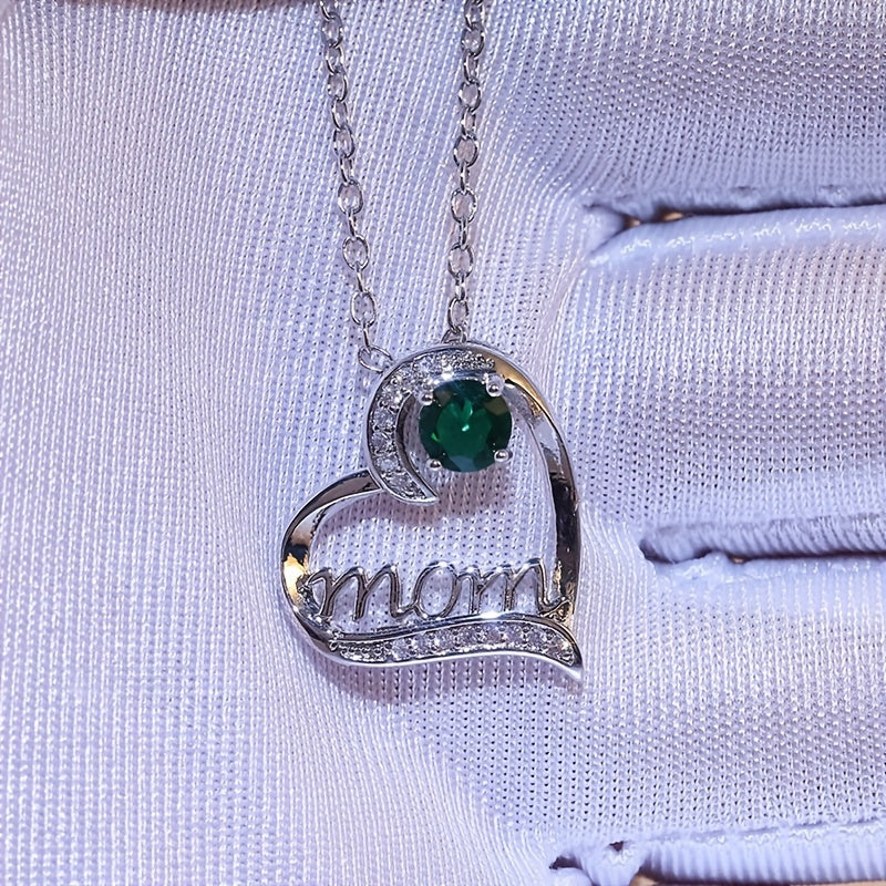 Heart Shape Rhinestone Mom Pendant Necklace Mother's Gift For Women