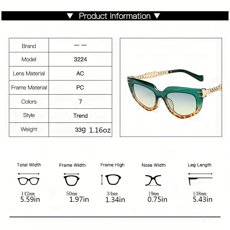 Y2K Cat Eye Sunglasses with Metal Chain Charm UV400