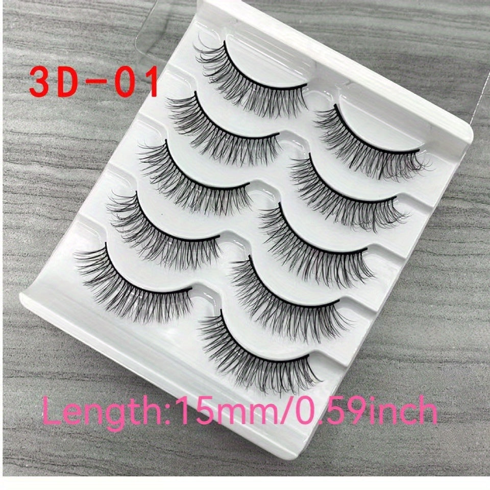 3D False Eyelashes Chemical Fiber Natural Bushy Lashes 5 Pairs