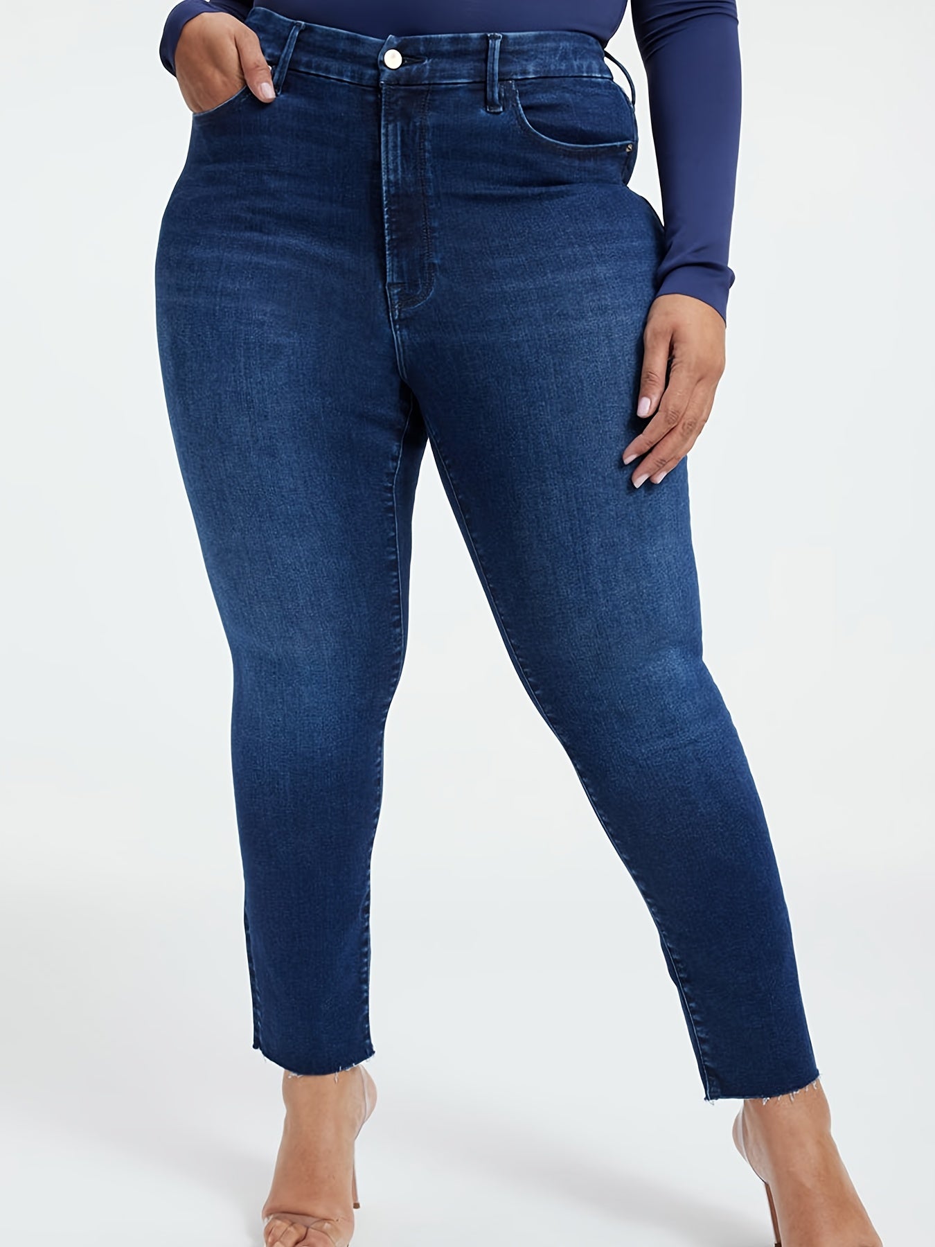 Women's Plus Bootcut Stretch Jeans, High Waist Button Up