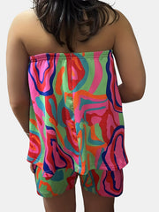  Geometric Print Halter Neck Top & Shorts Set