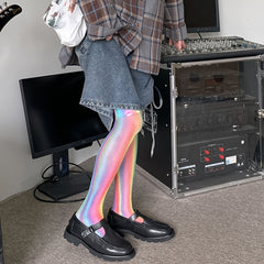 Colorful Rainbow Thigh High Socks for Women