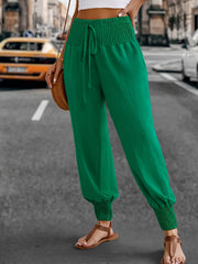  Solid Waist Tie Harem Trousers