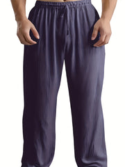 Men's Cotton Linen Wide Leg Beach Pants Drawstring Casual Yoga Trousers
