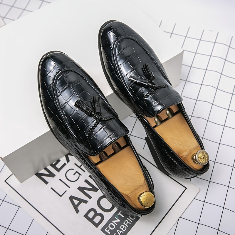 Men's Crocodile Print Tassel Loafer Shoes Lightweight Slip On