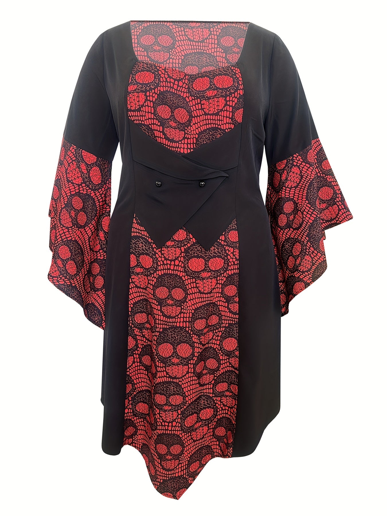  Goth Dress Skull Embroidery Long Sleeve