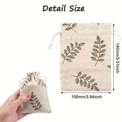 30pcs 14x10cm Drawstring Gift Bags Jewelry Storage Bags with Printed Leaf