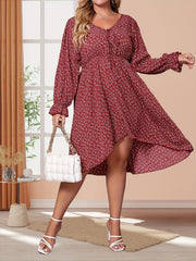  Boho Dress Women's Plus Floral Ruffle Trim Tie Front Summer Dress