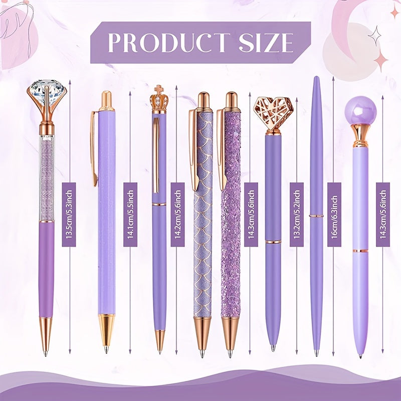 8pcs Purple Ballpoint Pen Set Metal Fancy Pens for Journaling School Office