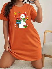  Snowman Print Lounge Dress Short Sleeve Nightdress