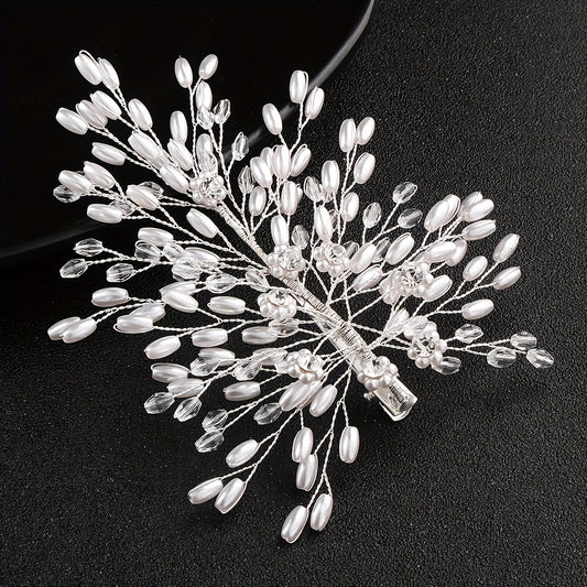Bridal Wedding Hair Clip Barrette Rhinestone Faux Pearl Headwear