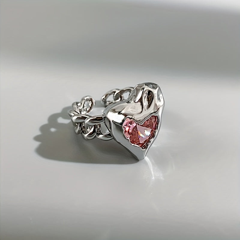 Love Heart Cat Eye Stone Ring Opening Adjustable Jewelry