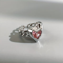 Love Heart Cat Eye Stone Ring Opening Adjustable Jewelry
