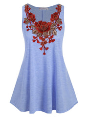 Plus Size Floral Embroidered Round Neck Tank Top